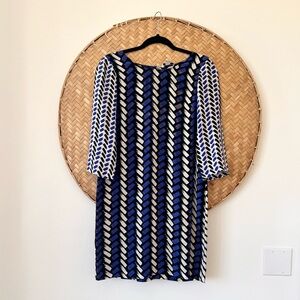 WOMEN’S NIEVES LAVI 100% SILK SHEATH PATTERNED BRUSHSTROKE DESIGN SHIFT DRESS‎